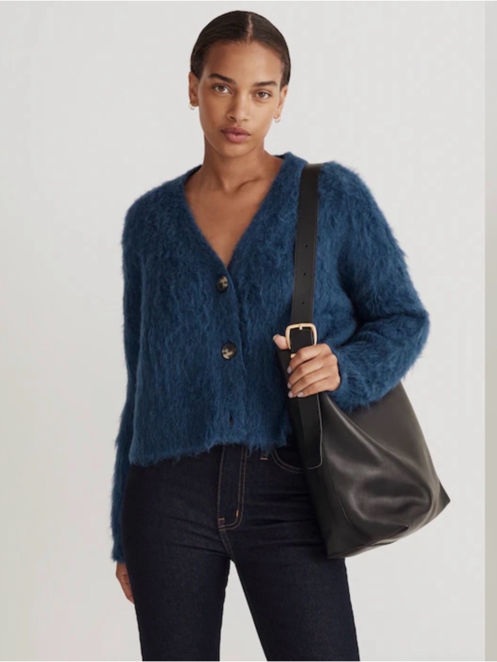 Madewell Brushed V-Neck Cardigan Sweater Alpaca Wool Blend Heather Lapis XS